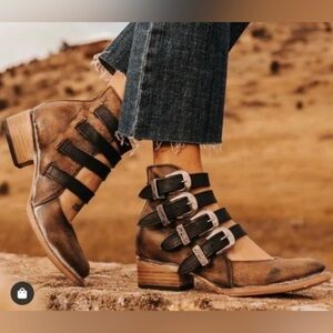 Freebird Distressed Brown Ankle Booties with Buckles